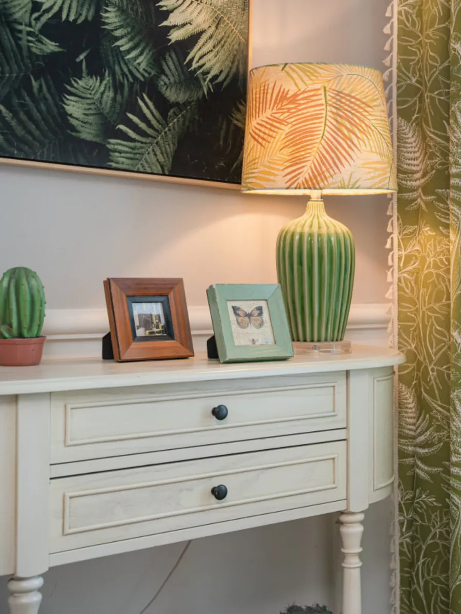 Штора вязаная 150х260 под лен зеленый папоротник, изображение 7