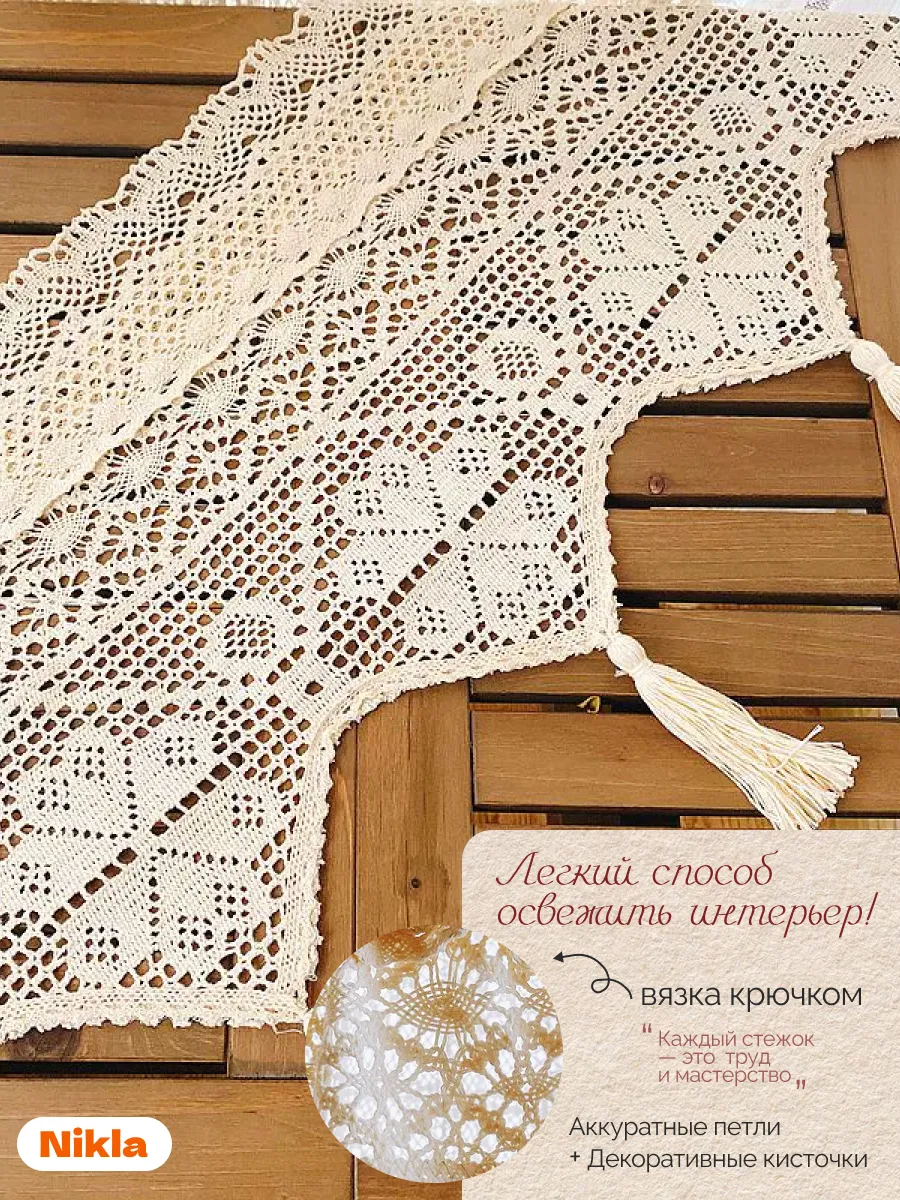 Ламбрекен тюль-кафе 32х150 вязаный ажурный, изображение 2