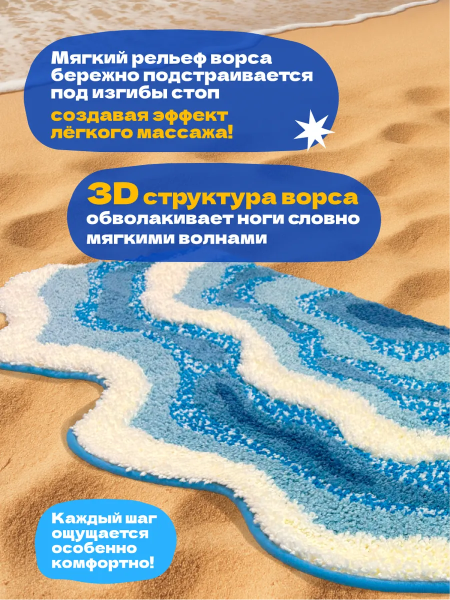 Коврик прикроватный в спальню гостиную детскую 50х120 Волна, изображение 3